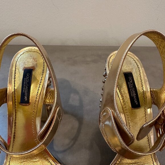 Dolce & Gabbana Gold Leather Heels - Picture 6 of 7